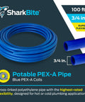 Three Quarters Inch Blue PEX A Flexible Water Tubing For Plumbing, Easy Install And Longer Runs With Fewer Fittings, Coiled Pipe
