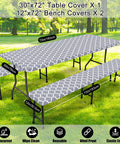 Waterproof Elastic Fitted Picnic Table Cover And Bench Covers Set For 72 Inch Tables And 12 Inch Benches, displayed outdoors
