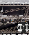 Stage truss system with lighting and inset of 30 Piece Cotter Pins And R Clip Assortment Kit With Heavy Duty Hitch Pins for trailers.