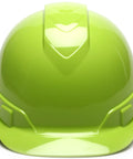 Front view of Ridgeline Cap Style Hard Hat With 4 Point Ratchet Suspension, Hi Vis Green Safety Gear for the Job Site, Lightweight ABS Shell.