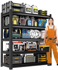 36 Inch Wide Garage Shelving Unit Beefy 5 Tier Heavy Duty Storage Rack With Adjustable Shelves Holds Up To 3000 Lbs Industrial Steel Shelving For Garage Shed Warehouse Basement Black, loaded with tools and bins