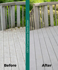 Before and after effects of Extreme Composite Deck Sealer Crystal Clear Waterproof Sealant For Wood And Composite Surfaces With Zinc Nano Technology Keeps Water Out No More Black Stains And UV Damage One Gallon shown on a composite deck
