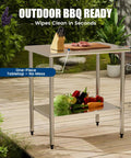Heavy Duty Stainless Steel Work Table 24 By 36 Inch With Adjustable Undershelf in outdoor setting with vegetables on top.