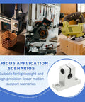 Various applications of Aluminum 16 Millimeter ID Linear Rail Mounting Bracket Set, ideal for 3D printers, robots, and precision machinery
