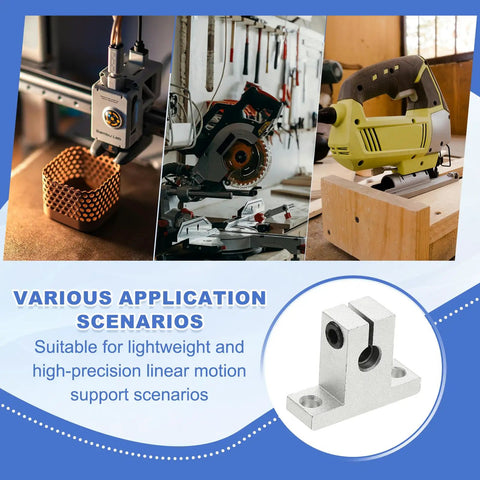 Various applications of Aluminum 16 Millimeter ID Linear Rail Mounting Bracket Set, ideal for 3D printers, robots, and precision machinery