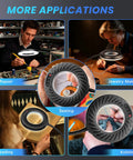 Image showing a 12X Magnifying Glass With Light And Stand For Crafting 5 Color Modes 9 Level Dimmable 144 LED Desk Lamp used for various crafts.