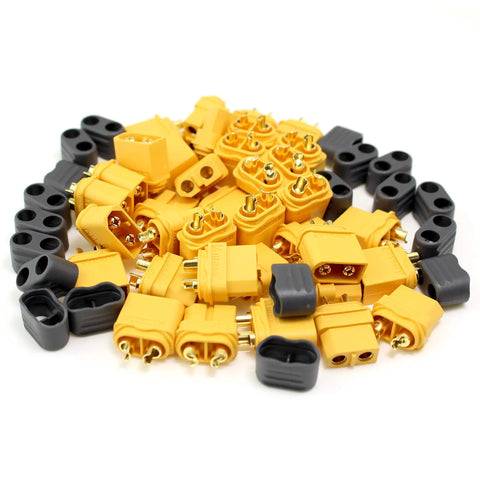 XT60H Bullet Connector Kit 20 Pairs With Snap On Covers Gold Plated for RC Lipo Batteries Drones Airplanes Cars and Vehicles 60 Amp