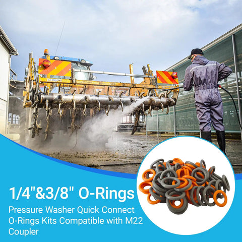 100 Pack Pressure Washer O Ring Seal Kit For DIYers And Pros, Includes 50 Orange O Rings, M22 14mm QD Compatible, in use
