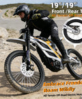 Kickass Powerful 8000W Peak 72V Electric Dirt Bike For Adults on rough terrain, showcasing 19" all-terrain tires and rider in action.