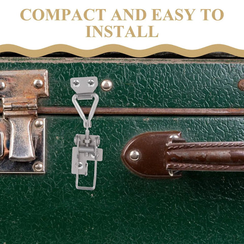 Heavy Duty Toggle Clamp Latch With Adjustable Lock Hole Stainless Steel Kit on a vintage green suitcase for secure closure.