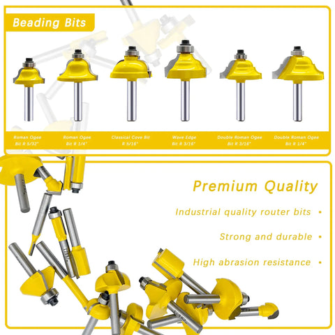 Beading bits from Carbide Tipped Router Bit Set 35 Piece Kit With One Quarter Inch Shank For Woodworking Mastery A Real No Brainer