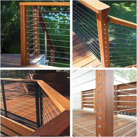 Wood and metal posts with cable railings using Railing Screws Kit Ten Pack For Cable Railings Flat Head Swage Stemballs Sized