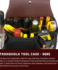 Stronghold Tool Case With 18 Pockets And Tool Holders Durable Leather Lined Interior Compact Upright Organizer For Pro Trades Keeps Tools Accessible And Ready To Roll Made In USA filled with various hand tools