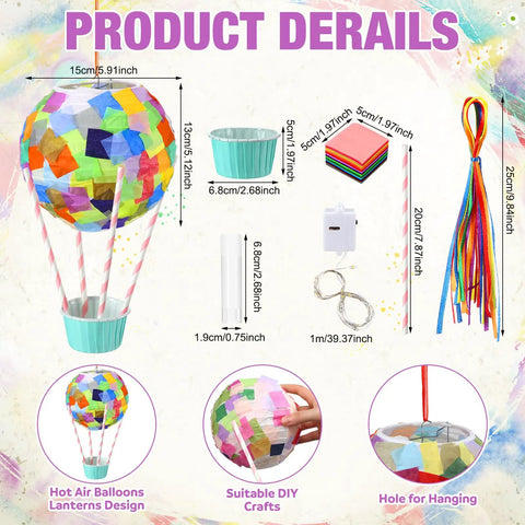 12 Sets Hot Air Balloon Tissue Paper Craft Kit Party Centerpieces With Paper Lanterns String Lights Cups Straws Ribbons