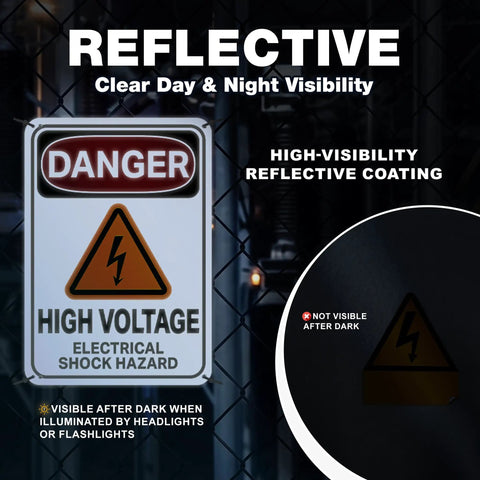 Heavy Duty High Voltage Danger Sign 7X10 Reflective Aluminum Plate 2 Pack Rust Resistant Electrical Warning Labels Industrial Grade visibility in day and night