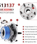 Front view of Front Wheel Hub Bearing Assembly Fits Chevy Malibu 1997 To 2005 Classic, Oldsmobile Alero 1999 To 2004, Pontiac Grand Am 1999 To 2005 Replacement Wheel Hub Direct Fit For Easy Install And Long Lasting Performance, with specifications.