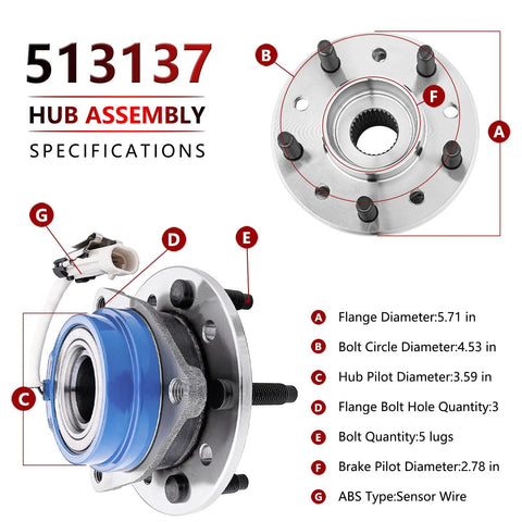 Front view of Front Wheel Hub Bearing Assembly Fits Chevy Malibu 1997 To 2005 Classic, Oldsmobile Alero 1999 To 2004, Pontiac Grand Am 1999 To 2005 Replacement Wheel Hub Direct Fit For Easy Install And Long Lasting Performance, with specifications.