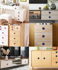Furniture with 4 Pack Vintage Iron Valve Cabinet Knobs And Pulls, Disc Shaped Handles in Red, Installed on Various Cabinets and Drawers
