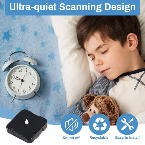 Silent clock with sleeping child, featuring Battery Powered Clock Movement Replacement Kit with High Torque Axis Shaft 8mm