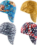 4 Pack Flame Resistant Welding Caps For Men And Women in various patterns, cotton mesh sweat absorbing welding hats set
