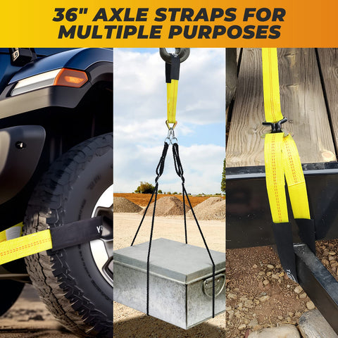 Heavy Duty Car Tie Down Straps For Trailers 2 Inch By 12 Foot, 10000 Lbs Break Strength, 4 Pack Steel Ratchets in use on vehicles