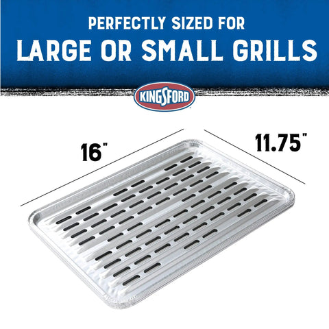 Extra Tough Aluminum Grill Liners For Outdoor Grills Disposable Foil Grill Toppers That Catch Food Sauce And Mess Keeps Grates Clean Fits Most Grills 16 X 11.75 Inches 14 Count displayed with dimensions 16 x 11.75 inches