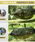 Double and single Camping Hammock Tent With Mosquito Net, Portable Easy Setup, 500 Pounds Capacity, spacious design
