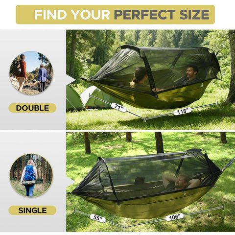 Double and single Camping Hammock Tent With Mosquito Net, Portable Easy Setup, 500 Pounds Capacity, spacious design