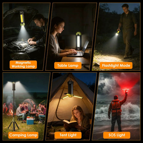 Rechargeable Camping Lantern With 9000mAh Battery, Adjustable 270-Degree Horizontal And 90-Degree Vertical Light in various modes
