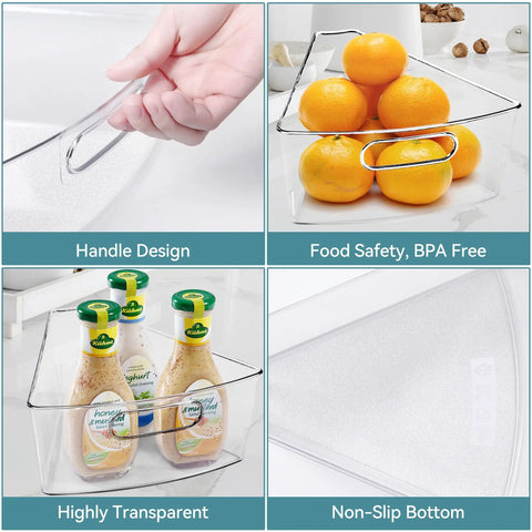 Lazy Susan Organizer Set Of Four Clear Plastic Kitchen Cabinet Storage Bins With Handles, showcasing handle design and BPA-free use