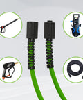 PWACCS 50 ft pressure washer hose, 1/4 inch, kink-resistant extension with M22 fittings, green and black