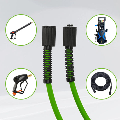 PWACCS 50 ft pressure washer hose, 1/4 inch, kink-resistant extension with M22 fittings, green and black
