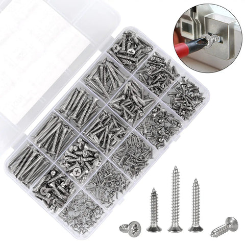 525 Piece Self Tapping Wood Screws Set M2 M3 M4 Flat Head Phillips Countersunk Screws In 304 Stainless Steel 13 Sizes For Wood Plastic And Metal