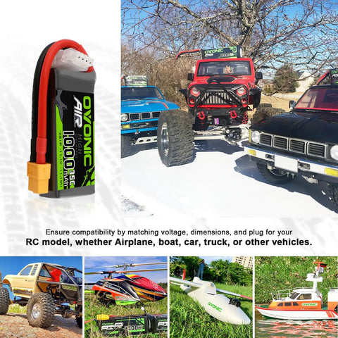 3S 11.1V 1000mAh LiPo Battery 35C with XT60 Connector for RC vehicles including cars and boats, landscape view.
