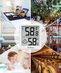 3 Pack Indoor Humidity Meter Hygrometer With Digital Room Thermometer For Home And Nursery, Accurate Temperature And Humidity Readings, Emoji Display For Easy Comfort Tweaks, Ideal Humidity Sensor For Baby Room. White digital hygrometer in home, office, greenhouse, warehouse, babyroom, cellar.