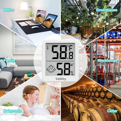 3 Pack Indoor Humidity Meter Hygrometer With Digital Room Thermometer For Home And Nursery, Accurate Temperature And Humidity Readings, Emoji Display For Easy Comfort Tweaks, Ideal Humidity Sensor For Baby Room. White digital hygrometer in home, office, greenhouse, warehouse, babyroom, cellar.