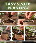 Biodegradable Seed Starter Pots Kit With 70 Plant Labels And 70 Pcs 3.15 Inch Peat Pots With Drainage Holes demonstrating use steps.