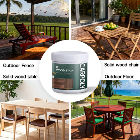 Water Based Wood Stain And Sealer In One Vintage Furniture Finish 32 Oz Container shown with outdoor furniture and decking.