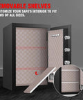 Heavy Duty 10 Cu Ft Home Safe Box With Digital Keypad And Key Lock, showing removable shelves feature and steel construction.