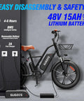 Two Seater Fat Tire Electric Bike With 1000W Peak Motor Up To 60 Mile Range Large Removable Battery 20 Inch All Terrain E Bike For City Commutes And Weekend Rides, 48V 15Ah battery shown