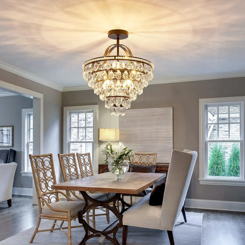 5 Light Crystal Chandelier Ceiling Light Fixture Semi Flush Mount Black Finish, E12 Indoor Lighting in dining room