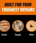 Images showing cracks, gouges, and holes in wood for Pro Grade White Wood Filler That Kicks Out Nasty Cracks Holes And Gouges Water Resistant Paint Ready Acrylic Formula Hella Durable Shrink Proof Fast Drying Solid Choice For Home Fixes 6 Oz Tube.