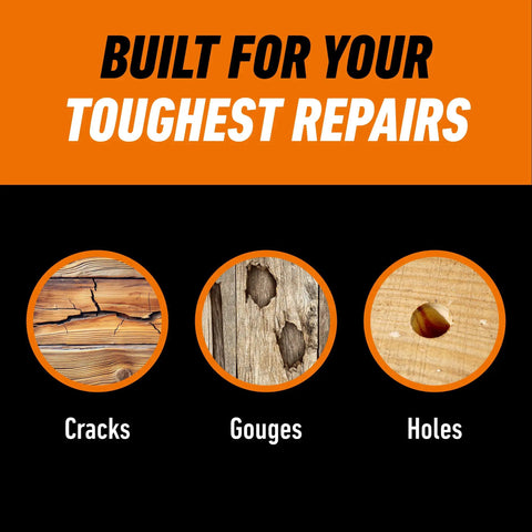 Images showing cracks, gouges, and holes in wood for Pro Grade White Wood Filler That Kicks Out Nasty Cracks Holes And Gouges Water Resistant Paint Ready Acrylic Formula Hella Durable Shrink Proof Fast Drying Solid Choice For Home Fixes 6 Oz Tube.