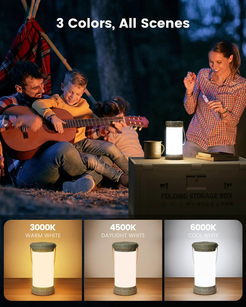 Family camping with Brighter Than The Night Ultra Bright 135 LED Camping Lantern with 5000mAh Rechargeable Battery for illumination.