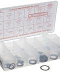 Die Button Shim Set Assortment Pack Of 450 With Three Thicknesses 0.005 0.015 0.032 Inch Tempered Spring Steel in open plastic case
