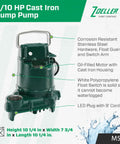 Mighty-Mate Submersible Sump Pump 1/3 Hp With Auto Float Switch, Non-Clogging Vortex Impeller, Cast Iron Housing And Green Finish