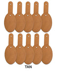 Fresh Oval Leather Key Fobs, 10 Pack Full Grain Vegetable Tanned Keychain Blanks With Hardware in tan color.