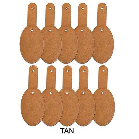 Fresh Oval Leather Key Fobs, 10 Pack Full Grain Vegetable Tanned Keychain Blanks With Hardware in tan color.