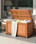 Outdoor Wood Deck Box With Flip Top Bench Go To Patio Storage For Garden And Poolside 52 Gallon Capacity Weatherproof Solid Wood Chest outdoors