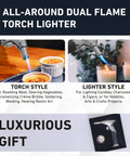 Dual Flame Butane Torch Gun for Cooking and Crafting Refillable Handheld Torch with Adjustable Flame and Ignition Lock